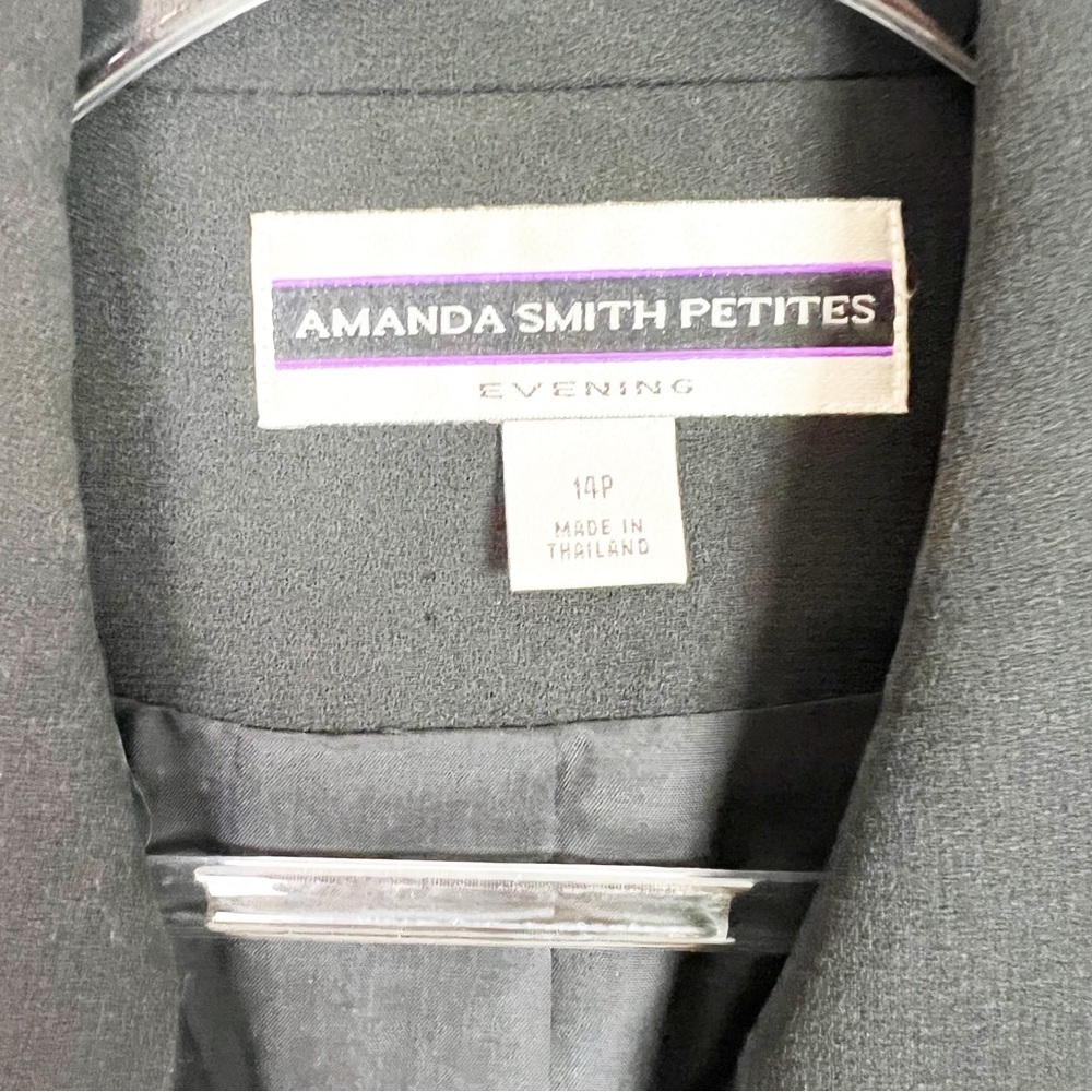 AMANDA SMITH EVENING PETITES BLACK 3 BUTTON BLAZER SATIN TRIM WOMENS SZ 14P - Picture 6 of 6